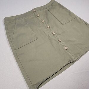 Ann Taylor LOFT Skirt Women's Size 12 Green Button Front Utility Cargo A Line‎